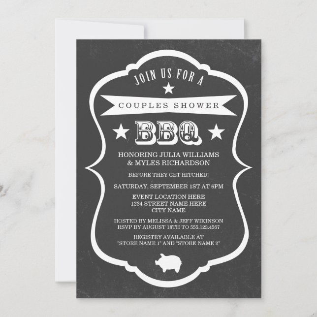 Chalkboard Couples Shower BBQ Invitation (Front)