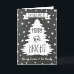 Chalkboard Cousin & Family Merry Christmas Card<br><div class="desc">Merry Christmas greeting card for your cousin and her family with rustic chalkboard pattern,  christmas tree and snowflakes. Wish your cousin's family well this holiday season with this stylish greeting card.</div>