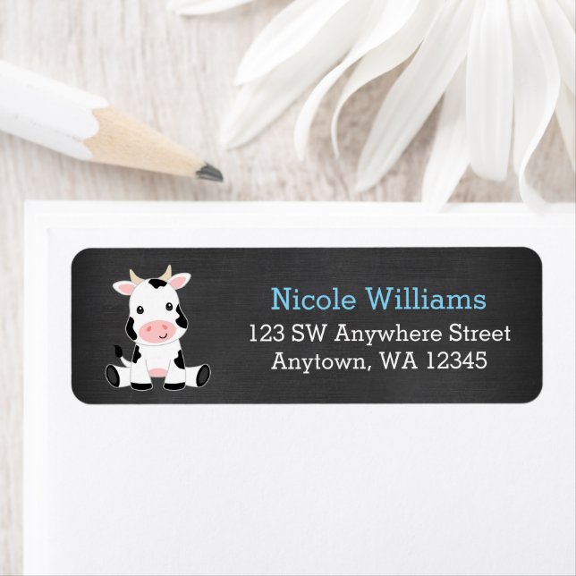Chalkboard Cow Boy Baby Shower Return Address Label (Insitu)