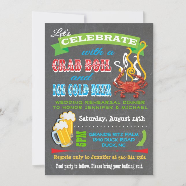 Chalkboard Crab Boil Party Invitations (Front)