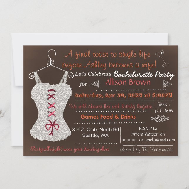 Chalkboard cranberry Lace Lingerie Shower Invitation (Front)