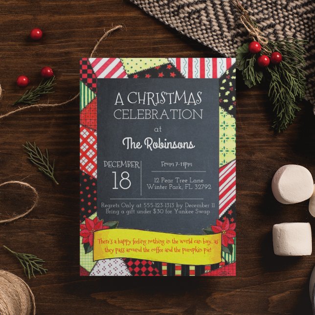 Chalkboard Crazy Quilt Holiday Party Invitation (Creator Uploaded)