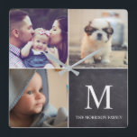 Chalkboard Custom Family Photos Collage Square Wall Clock<br><div class="desc">Personalise this wall clock with their treasured photos of family,  baby,  pets and update the family name. Enjoy the compliments in giving such a thoughtful gift.</div>