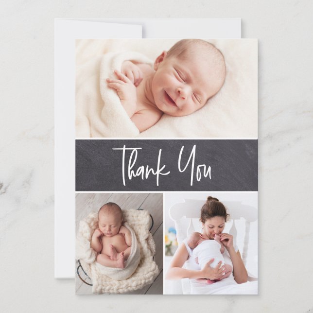 Chalkboard Custom Multiple Photos Baby boy Shower  Thank You Card (Front)