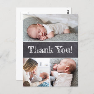 Chalkboard Custom Photos Baby boy Shower Thank you Postcard