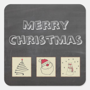 Chalkboard cute funny Christmas patchwork holiday Square Sticker