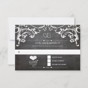 Chalkboard Cute Heart Initials Typography RSVP Invitation