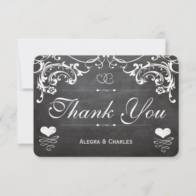 Chalkboard Cute Heart Typography Thank you RSVP Card (Front)