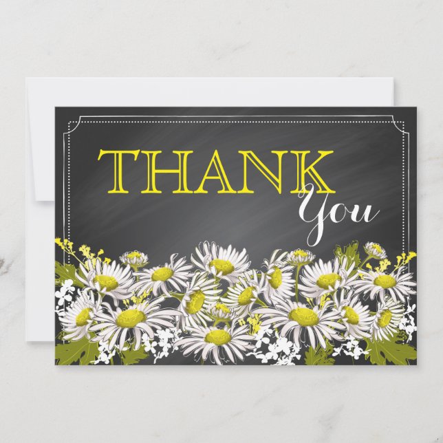 Chalkboard Daisies Rustic Modern Thank You (Front)