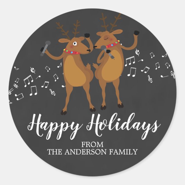 Chalkboard  Dancing Reindeer Christmas Sticker (Front)