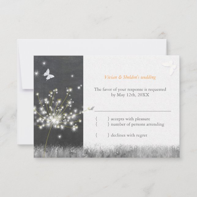 Chalkboard Dandelion Wedding RSVP Card (Front)