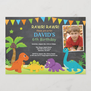 Chalkboard Dinosaur Birthday Invitation Dino Party