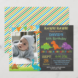 Chalkboard Dinosaur Birthday Invitation Dino Party
