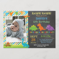 Chalkboard Dinosaur Birthday Invitation Dino Party