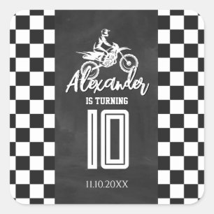 Chalkboard Dirt Bike Birthday Party Square Sticker
