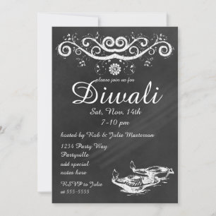 Chalkboard Diwali with Deepas and Lotus Invitation