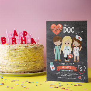 Chalkboard Doc Is In Doctor Birthday Invitation