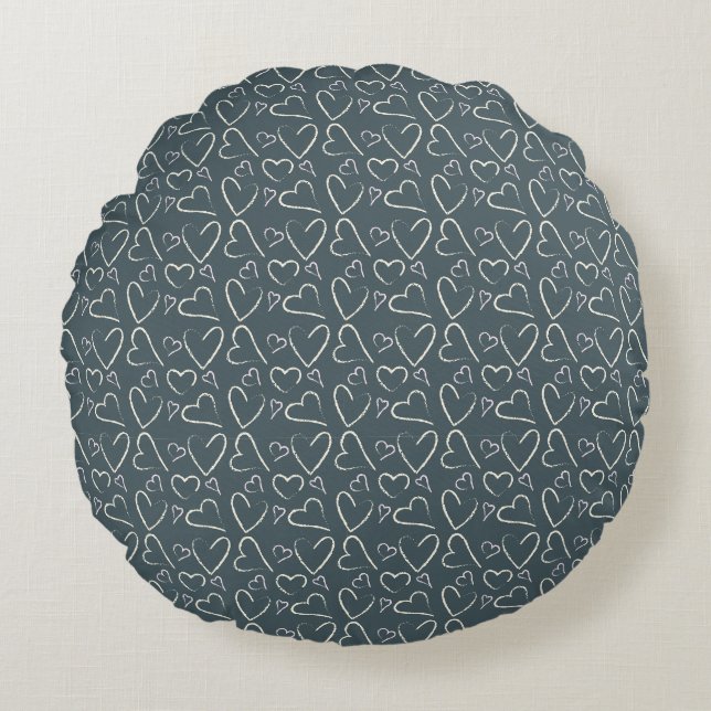 Chalkboard Doodle Hearts Pattern Round Cushion (Front)