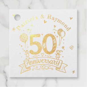 Chalkboard Doodles 50th Anniversary Personalised Favour Tags