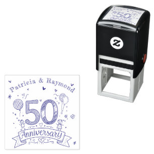 Chalkboard Doodles 50th Anniversary Personalised Self-inking Stamp