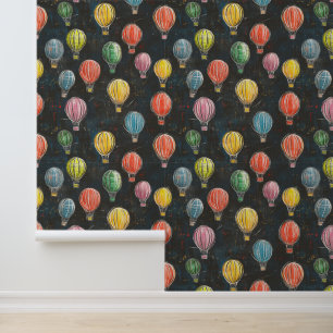 Chalkboard Drawigns Hot Air Balloon Colour Pattern Wallpaper