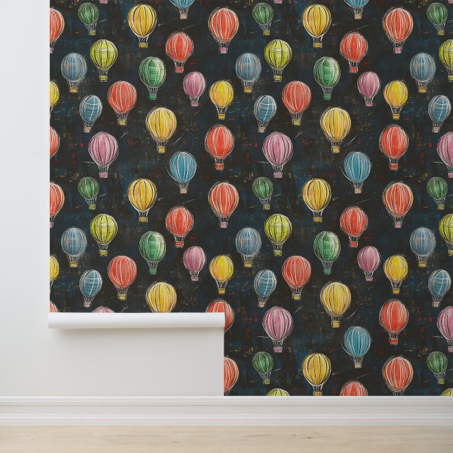 Chalkboard Drawigns Hot Air Balloon Colour Pattern Wallpaper (Application)