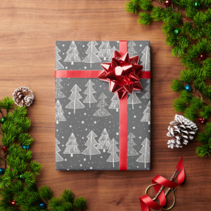 Chalkboard Drawing Christmas Trees Snowing Night Wrapping Paper