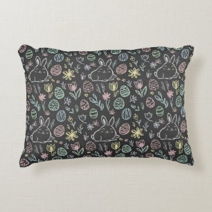 Chalkboard Easter Bunny Doodle Pattern Decorative Cushion