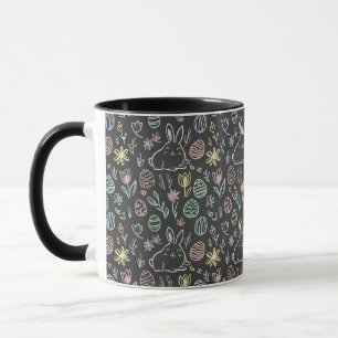 Chalkboard Easter Bunny Doodle Pattern Mug