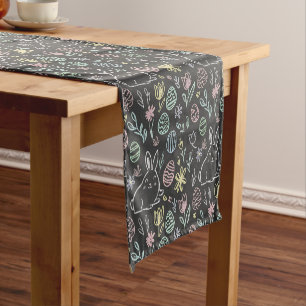 Chalkboard Easter Bunny Doodle Pattern Short Table Runner