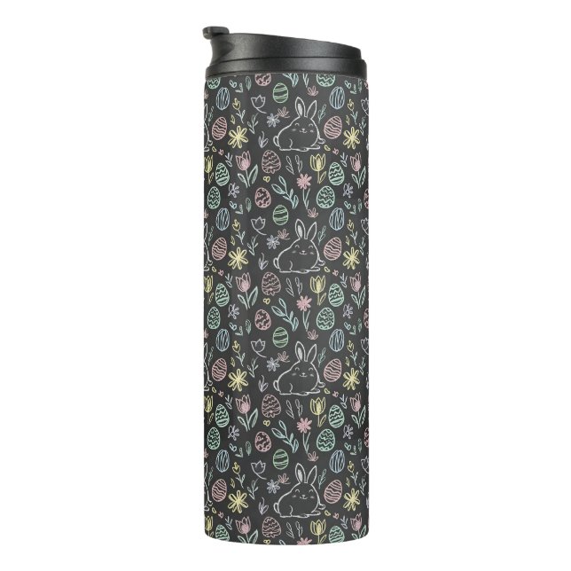 Chalkboard Easter Bunny Doodle Pattern Thermal Tumbler (Rotated Right)