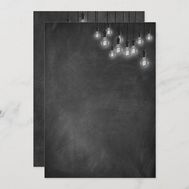 Chalkboard Edison Lights Modern Invitation (Front/Back)