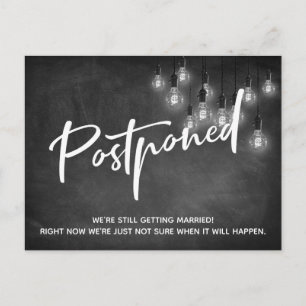 Chalkboard Edison Lights Postponed Wedding Postcard