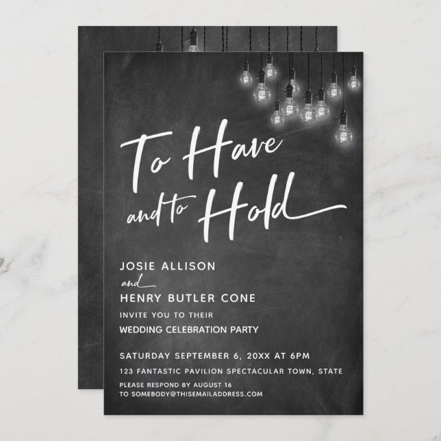 Chalkboard Edison Lights To Have and to Hold Invitation (Front/Back)
