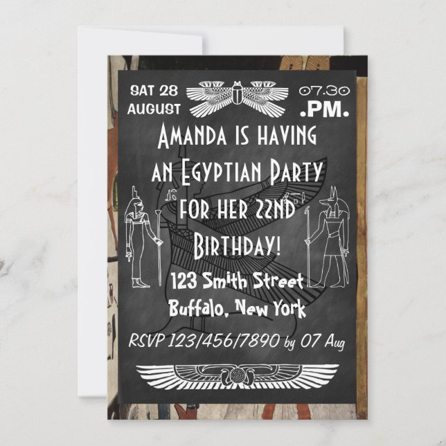 Chalkboard Egyptian Themed Party Invitation (Front)