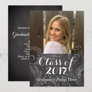 Chalkboard Elegant Class of 2016 Photo Graduation Invitation