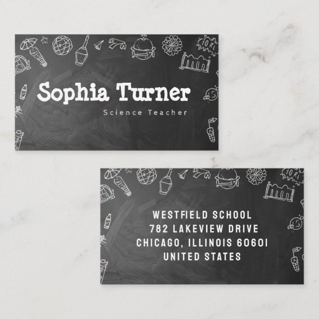 Chalkboard Elementary School Teacher Classroom Business Card (Front/Back)
