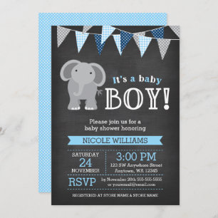 Chalkboard Elephant Boy Baby Shower Invitations