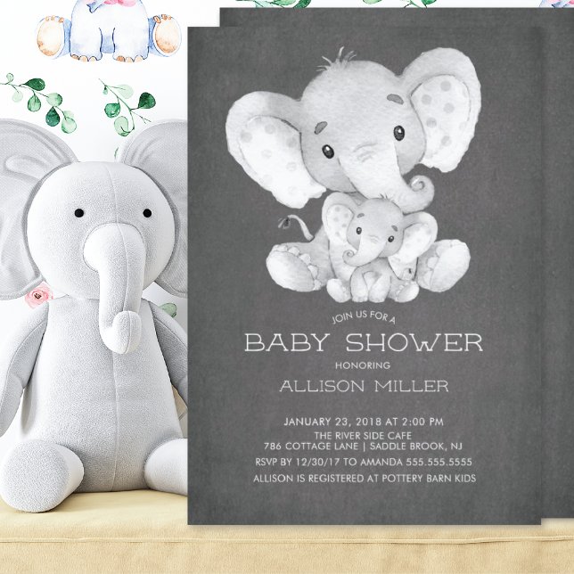 Chalkboard Elephant Neutral Baby Shower Invitation (Creator Uploaded)