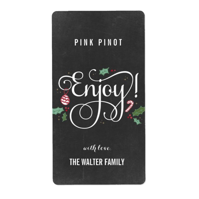 Chalkboard Enjoy Christmas Wine Bottle Labels (Front)