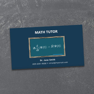 Chalkboard & Equation Math Tutor Dark Blue Business Card