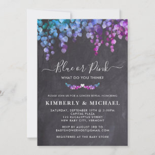 Chalkboard Eucalyptus Gender Reveal Blue Pink Baby Invitation
