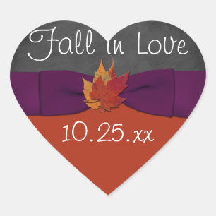 Chalkboard, Fall Leaves Wedding Sticker 3 - Purple