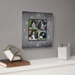 Chalkboard Family custom photo collage Square Wall Clock<br><div class="desc">Custom Family photo collage on chalkboard background clock.
Add your own personal photos to personalise the clock. Do don't have to add only square photos other sizes will also fit.
If you need help please contact me.</div>