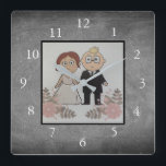 Chalkboard Family custom photo collage Square Wall Clock<br><div class="desc">Custom Family photo collage on chalkboard background clock.
Add your own personal photos to personalize the clock. Do don't have to add only square photos other sizes will also fit.
If you need help please contact me.</div>