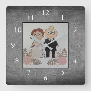 Chalkboard Family custom photo collage Square Wall Clock