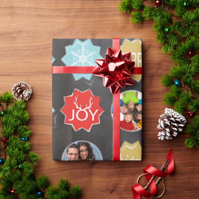 Chalkboard Family Photo Christmas Reindeer Wrapping Paper (Holiday Gift)
