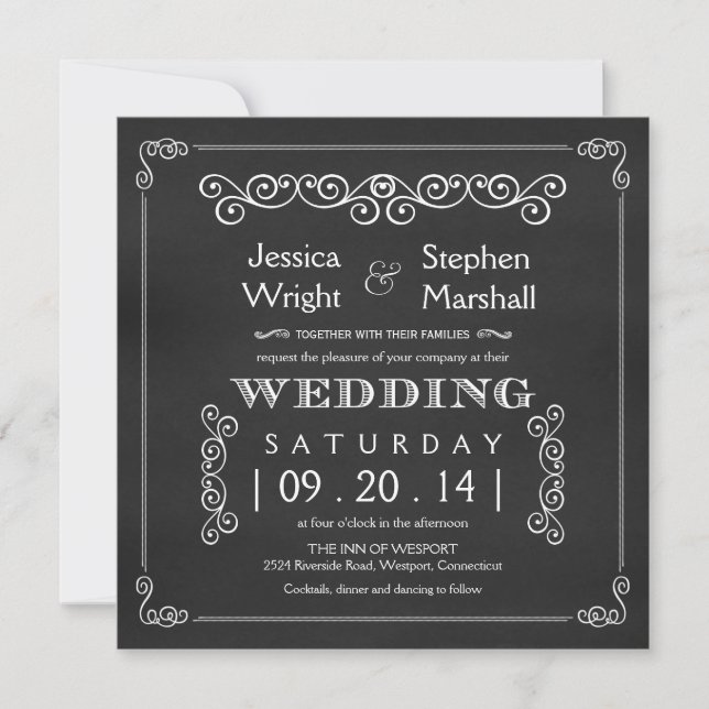 Chalkboard Fancy Square Wedding Invitations (Front)