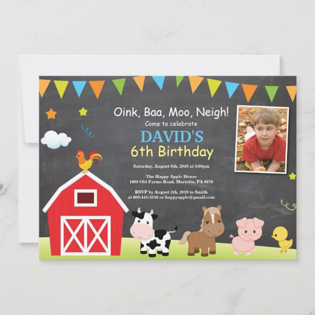 Chalkboard Farm Birthday Invitation Barnyard Party (Front)