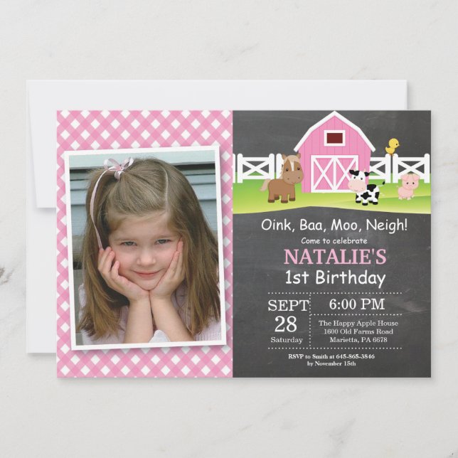 Chalkboard Farm Birthday Invitation Barnyard Party (Front)